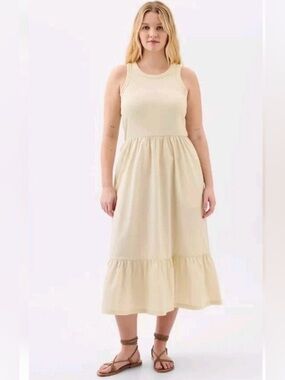NWT Gap Cream Midi Dress with Ruffle Hem